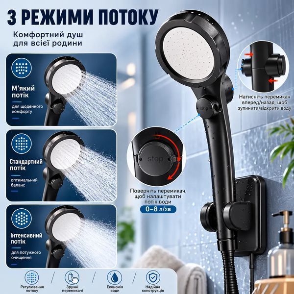 Портативний душ для кемпінгу LH‑04 Black, акумулятор 6000 мА&middot;год С-00001 фото